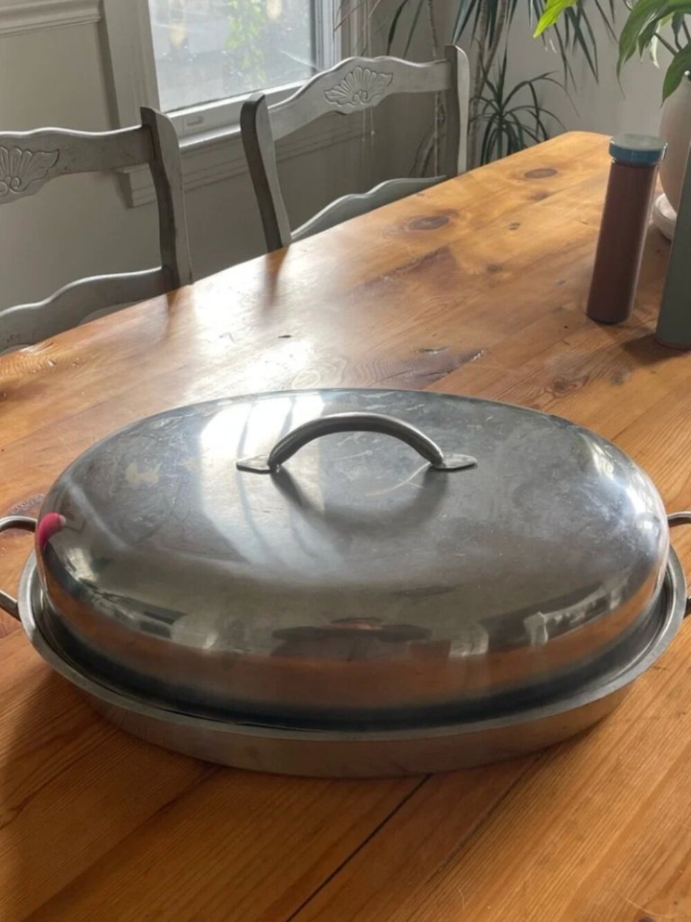 Vintage Stainless Steel Roasting Pan with Lid